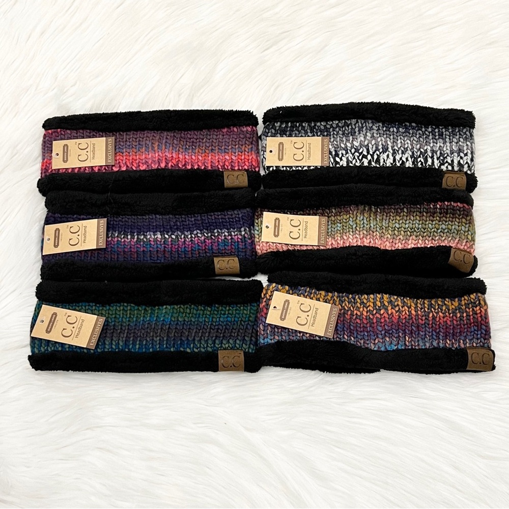 C.C Colorful Mix Lined Headband for Adults, Holiday Gift, Winter Warm Headband